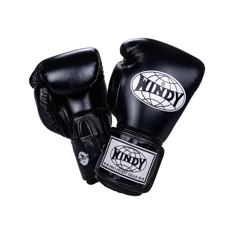 Windy Muay Thai Gloves Black front and back view