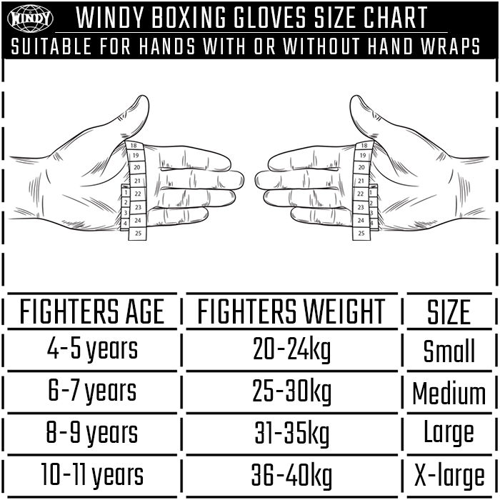 Windy kids gloves size chart