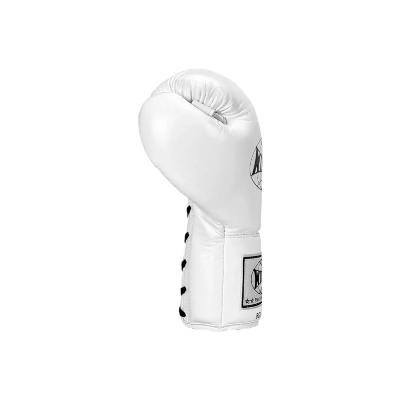 Windy Lace-Up pro boxing gloves BGL white left side view