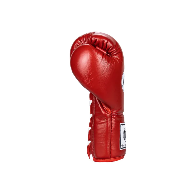 Windy Lace-Up pro boxing gloves BGL red left side view