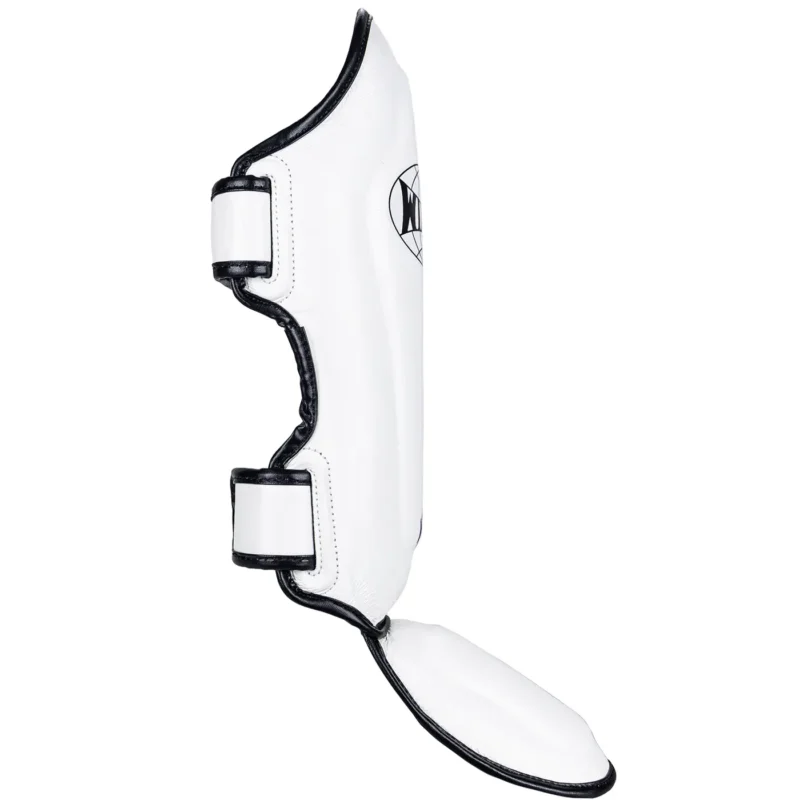 Windy Leather Muay-Thai Shinguards in White-Black front view