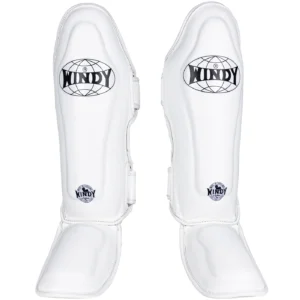 Windy Leather Muay-Thai Shinguards in White front view