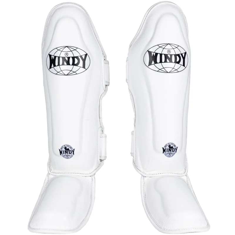 Windy Leather Muay-Thai Shinguards in White front view