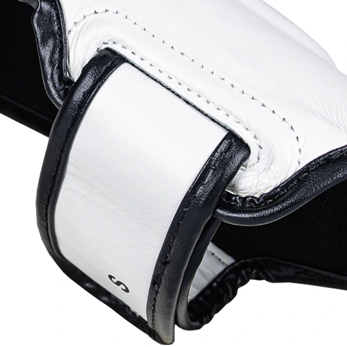 White-black Windy Leather Muay-Thai Shinguards Reinforced Strength Closure System